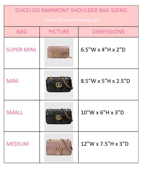 handbag sizes chart.